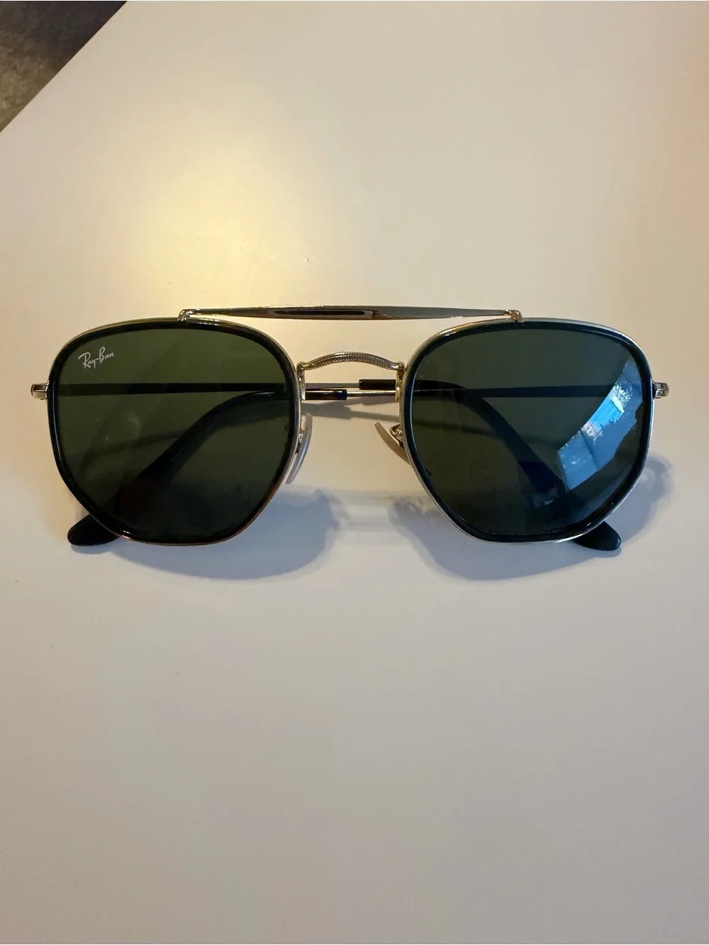 Ray-Ban Silver Frame Sunglasses with Dark Green Lenses